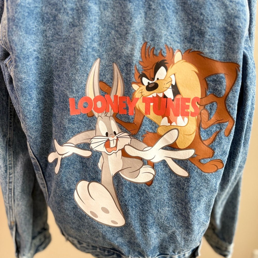 Vintage Members Only Looney Tunes Denim Jacket Bugs Bunny Taz Embroidered S - Picture 5 of 7